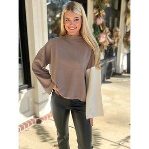 Boutique MIOU MUSE Neutral Aesthetic Color Block Sweater Brown, S Small